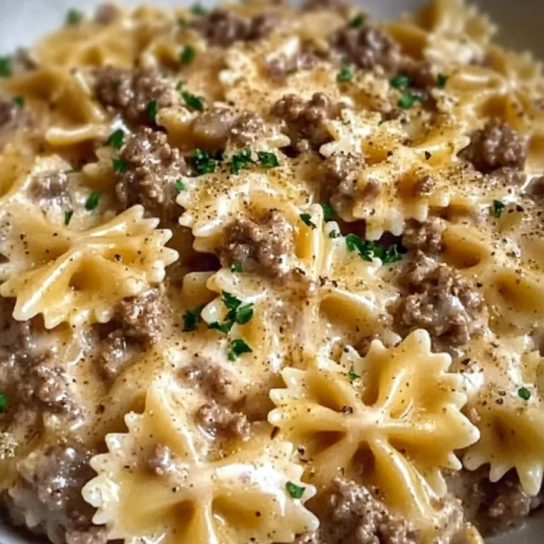 Creamy Parmesan Garlic Beef Bowtie Pasta
