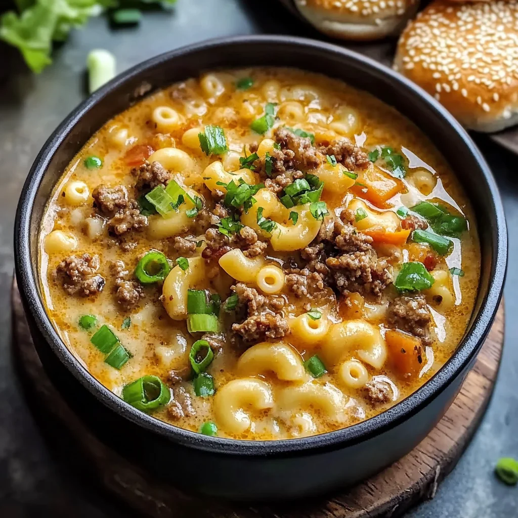 One Pot Macaroni Cheeseburger Soup