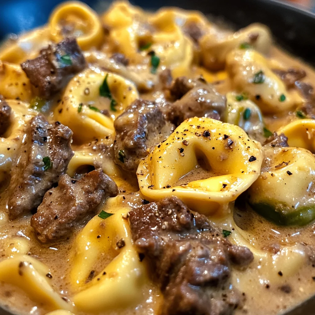 Cheesesteak Tortellini in Creamy Provolone Sauce