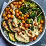 Roasted Veggie Chickpea Bowls with Maple Dijon Tahini Dressing