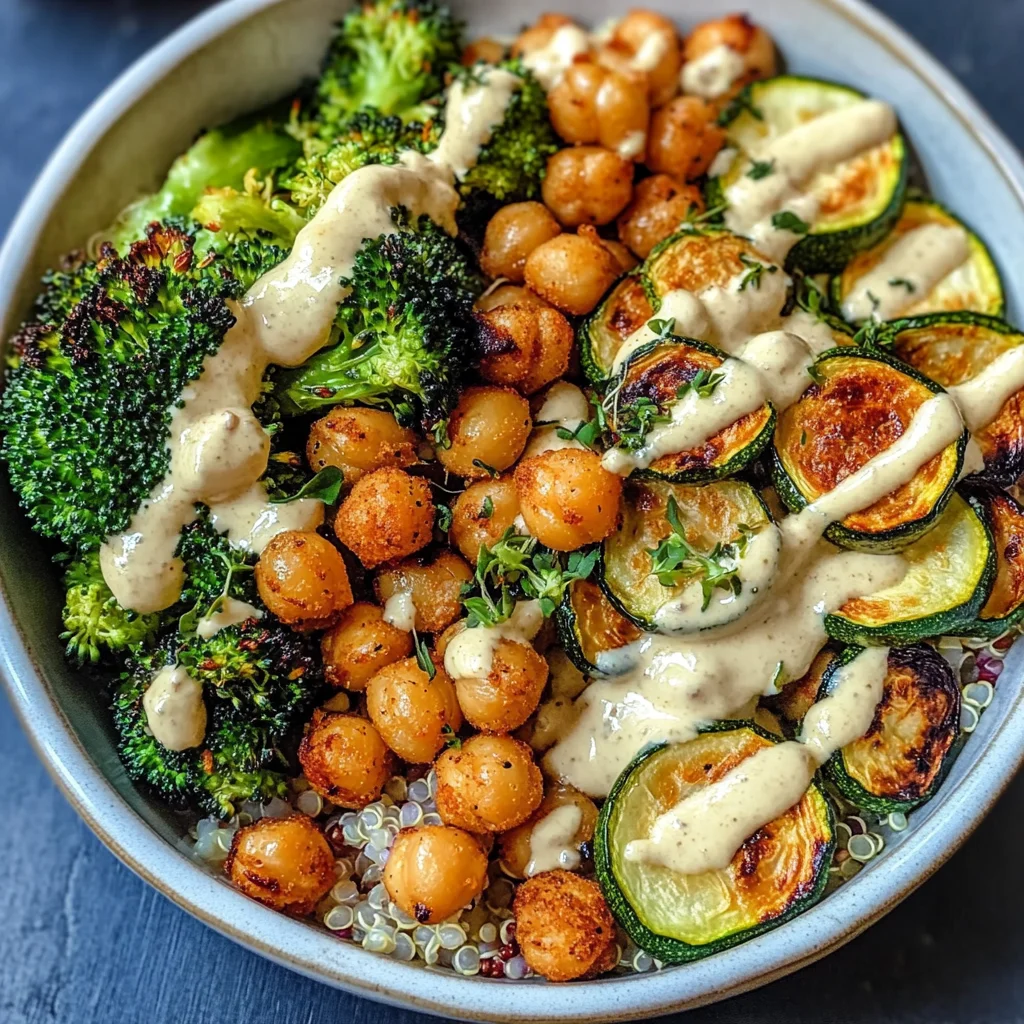 Roasted Veggie Chickpea Bowls with Maple Dijon Tahini Dressing
