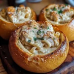 Chicken Alfredo Garlic Bread Bowls