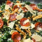 Delicious Pizza Caesar Salad with Crispy Pepperoni Crunch