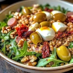 Zesty Antipasto Farro Salad with Sun-Dried Tomato Vinaigrette