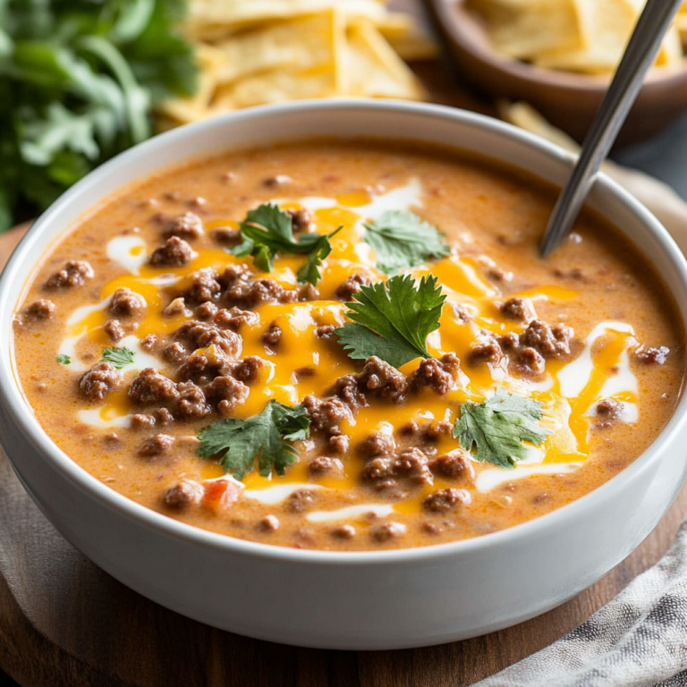 Ultimate Creamy Cheesy Ground Beef Taco Soup Recipe