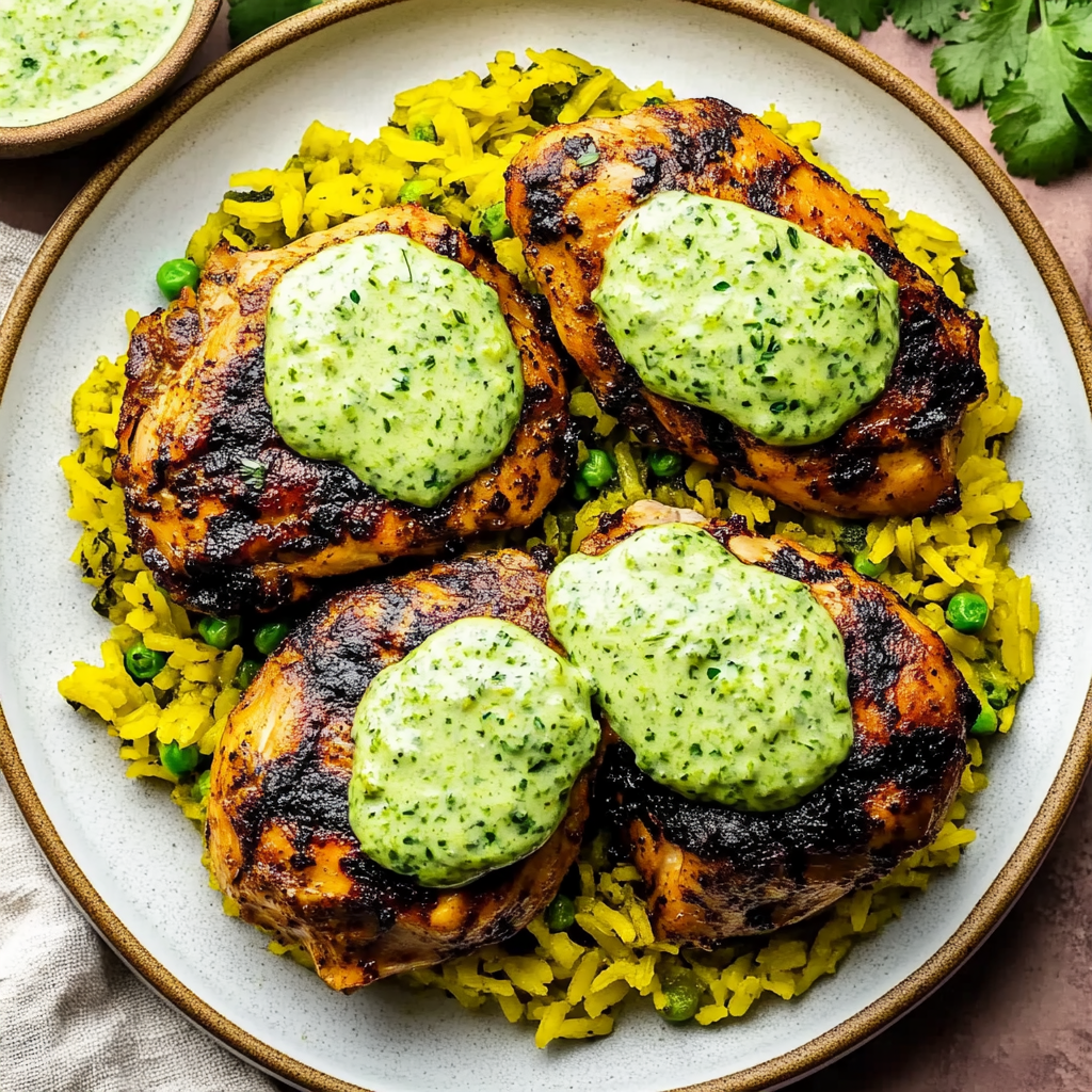 Flavorful Easy Peruvian Chicken And Rice with Green Sauce