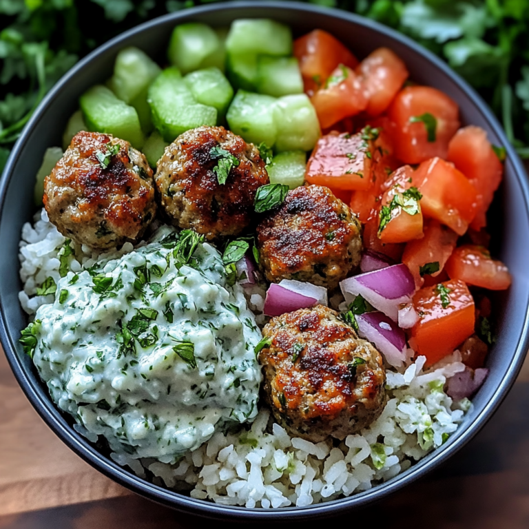 Flavor-Packed Greek Meatball Bowl with Tzatziki & Veggies