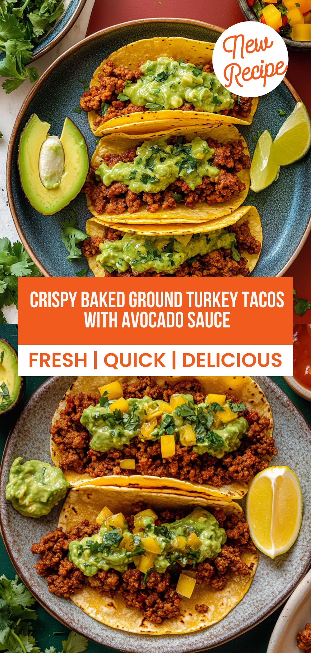 Crispy Baked Ground Turkey Tacos with Avocado Sauce