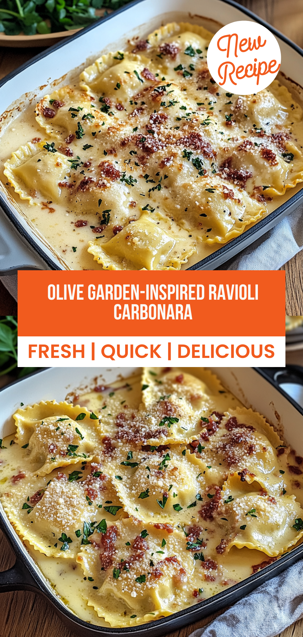 Olive Garden-Inspired Ravioli Carbonara