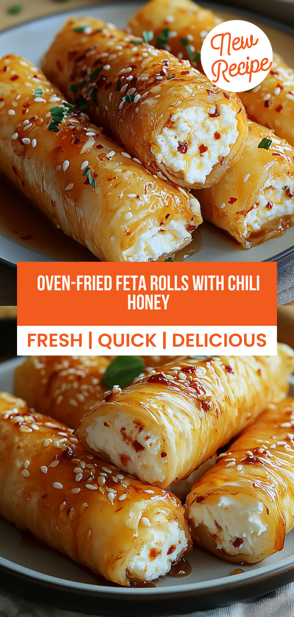 Oven-Fried Feta Rolls with Chili Honey