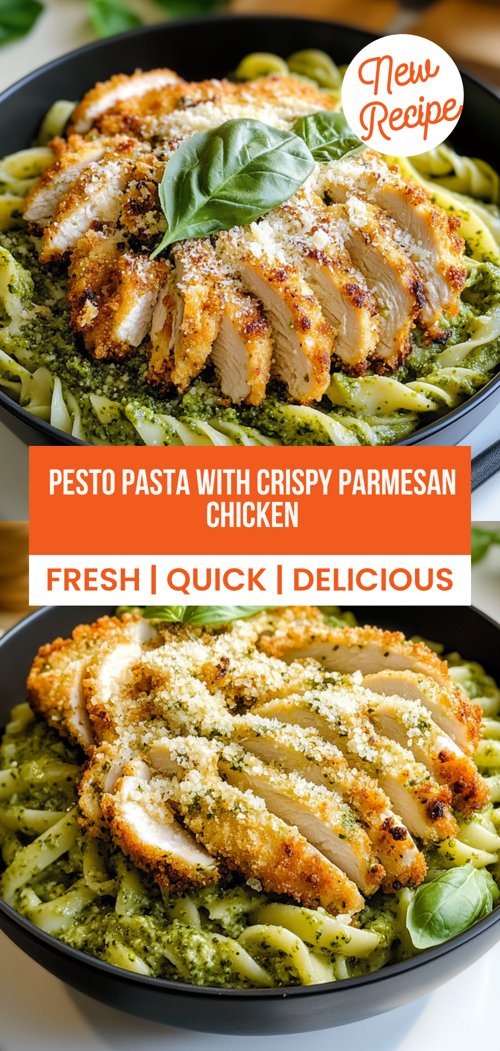 Pesto Pasta with Crispy Parmesan Chicken