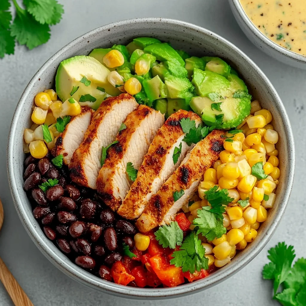 Chipotle Chicken Bowl with Black Beans, Corn, & Creamy Sa…