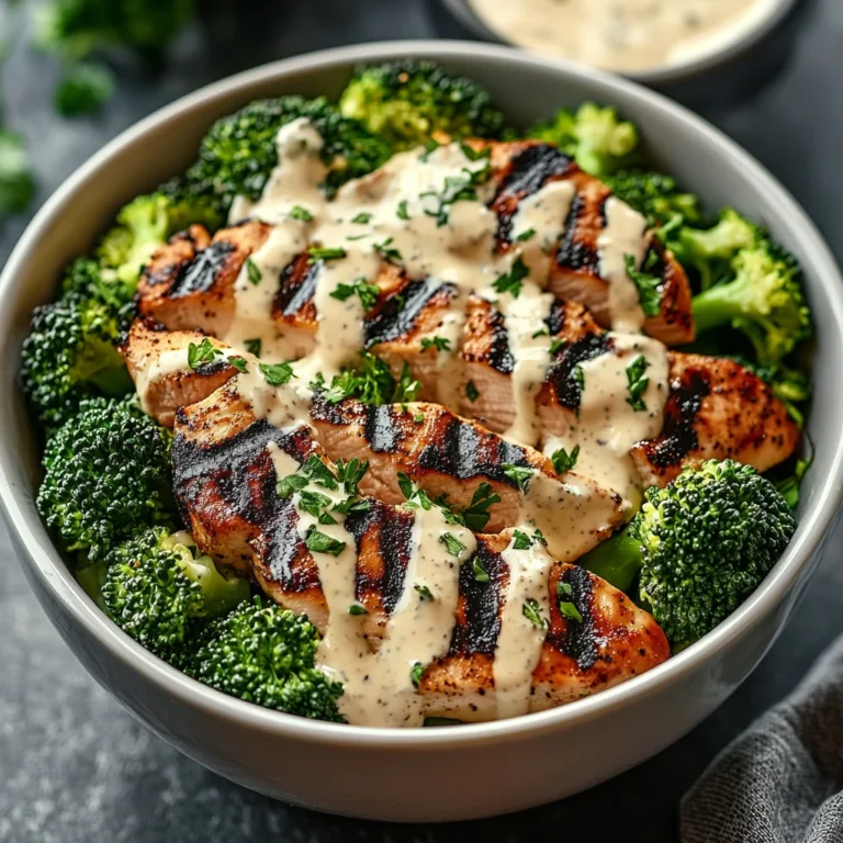 Grilled Chicken & Broccoli Bowls with Creamy Garlic Sauce…