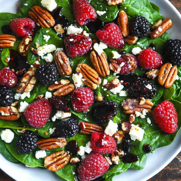 Berry Spinach Salad with Pecans, Feta, and Balsamic Glaze…