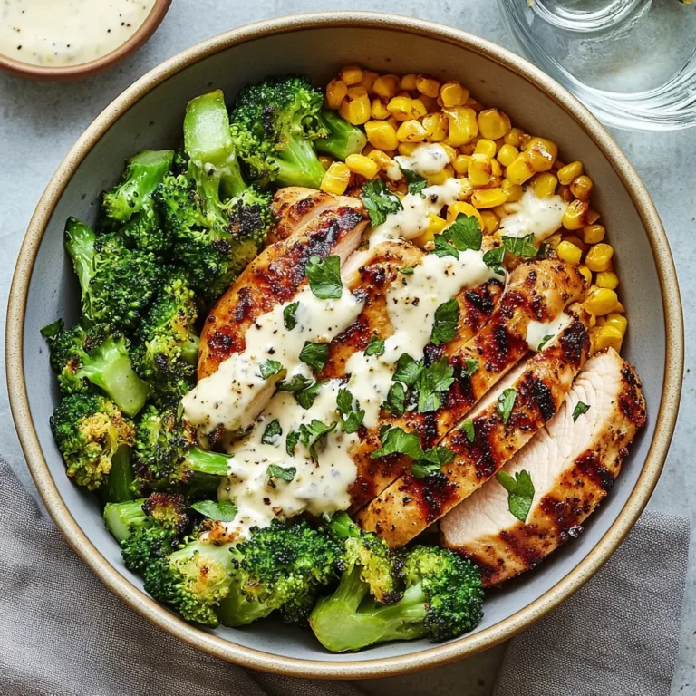 Grilled Chicken & Broccoli Bowls With Creamy Garlic Sauce…
